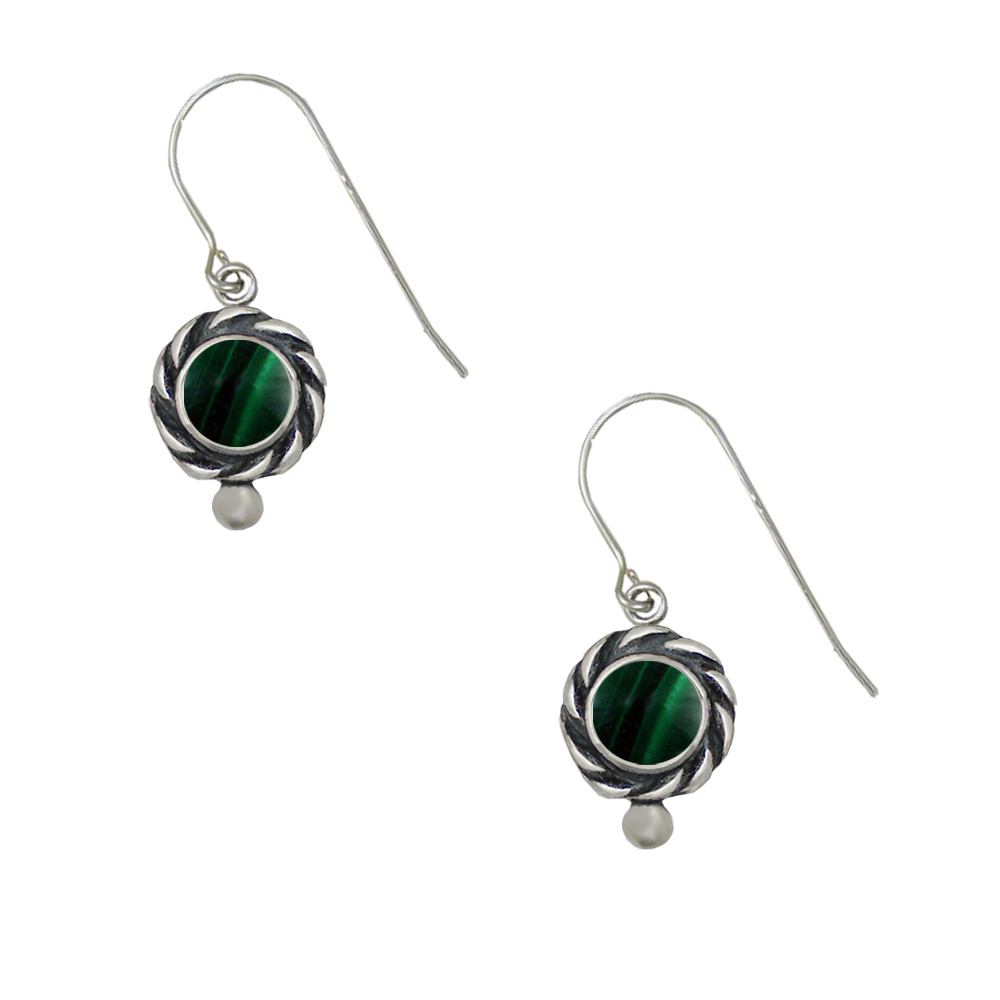 Sterling Silver Petite Malachite Gemstone Drop Dangle Earrings